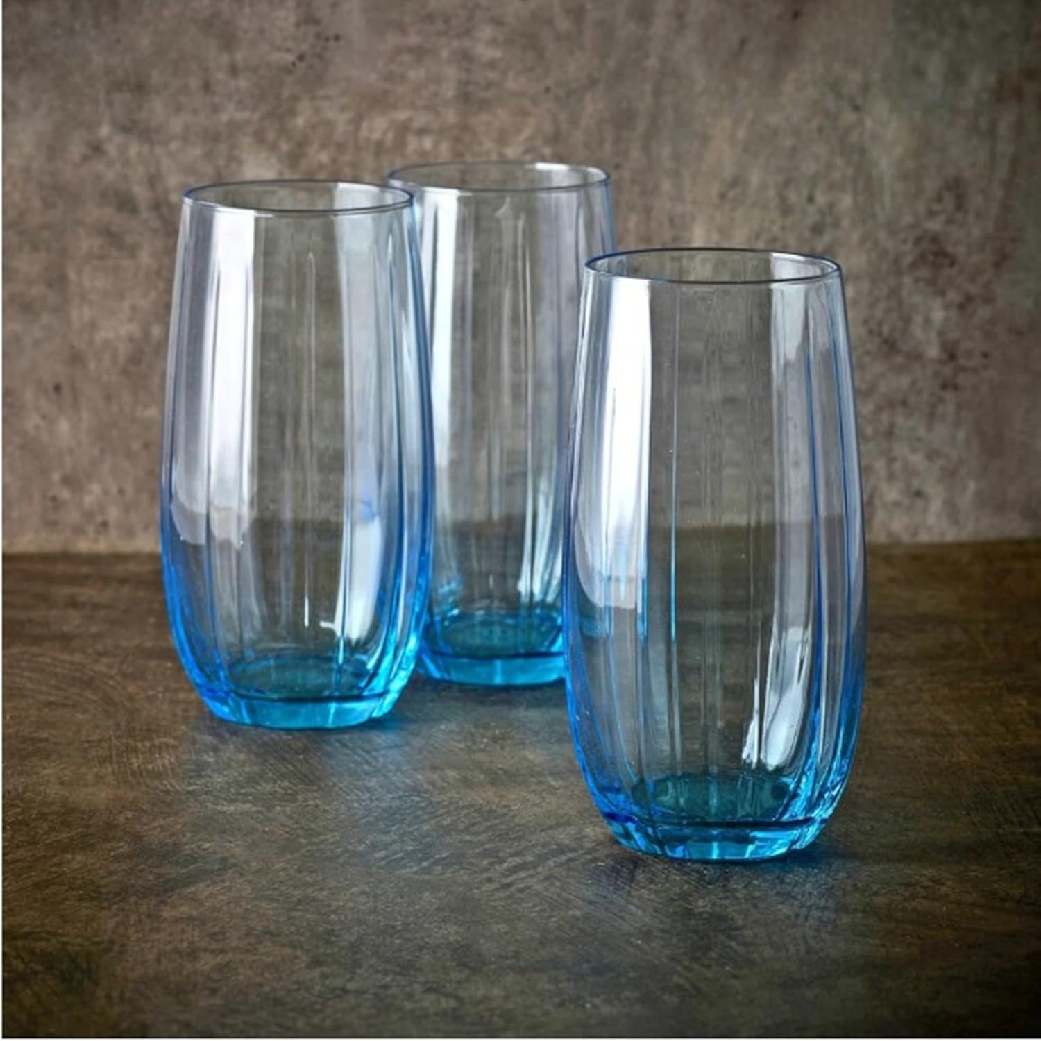 Light Blue Ribbed Drinking Glass, 5.9" Tall x 3.0" Wide – Modern Highball Water Glass – Textured Beverage Glass for Juice, Iced Tea & Cocktails – Durable Glassware (PACK OF 6)