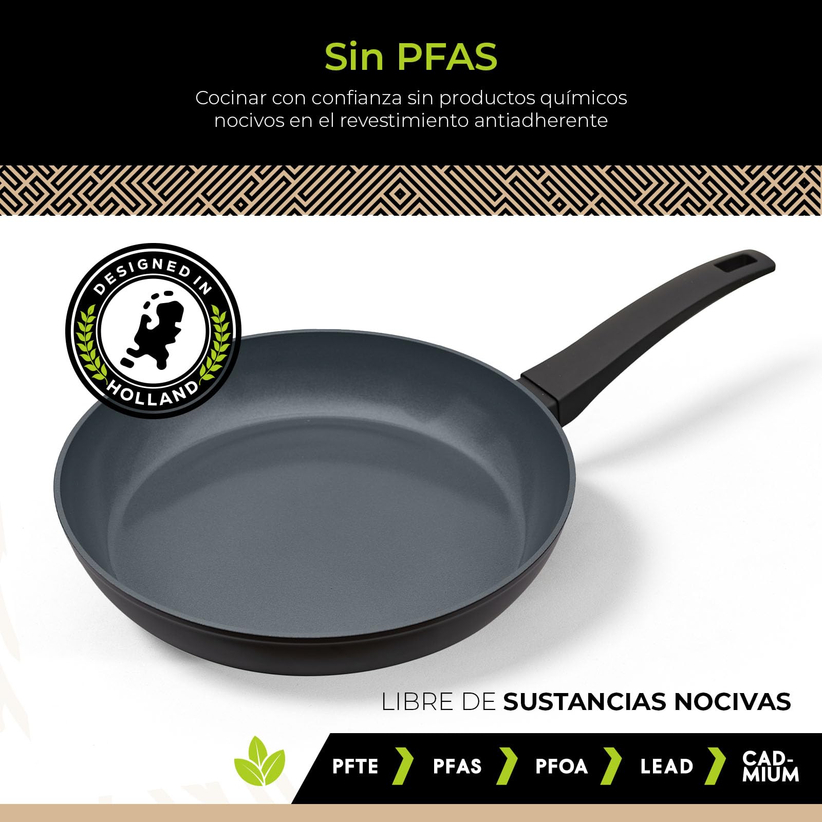 BE Living Delight Juego de sartenes 2 piezas – Sartenes de 24 y 28 cm – Revestimiento antiadherente cerámico – Apto para inducción – Sin PTFE ni PFOA – Negro