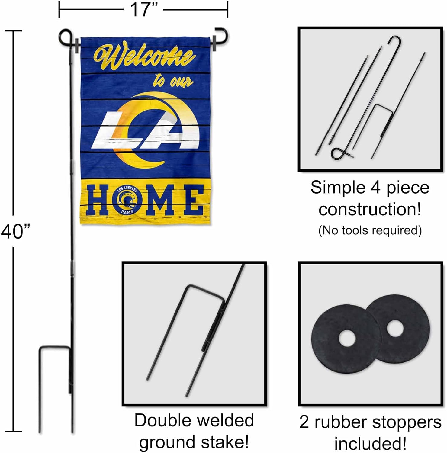 Los Angeles Rams Welcome To Our Home Garden Flag and Flagpole Mount - Image 3