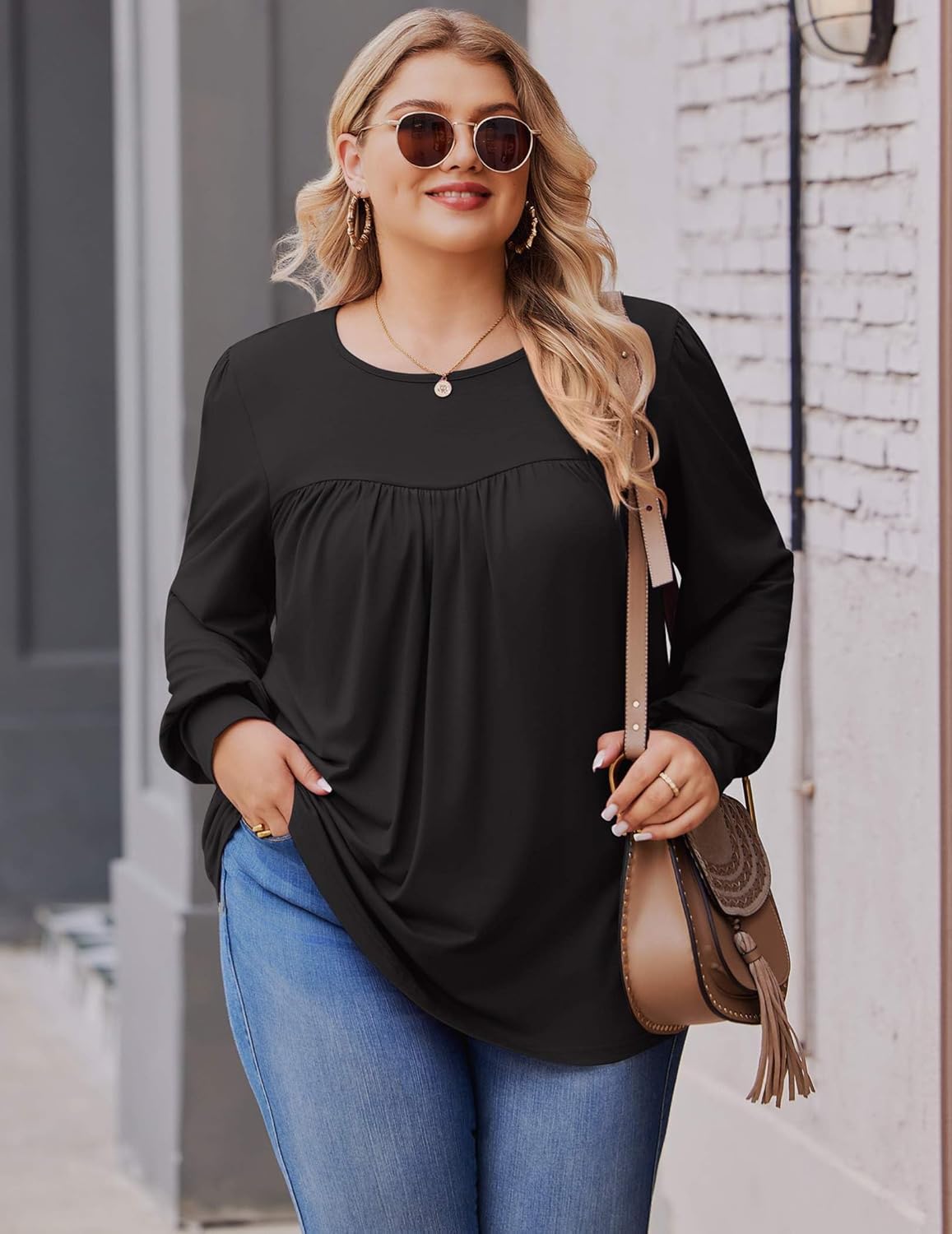 IN'VOLAND Womens Plus Size Tops Long Sleeve Shirts Crew Neck Flowy Tunic Fall Casual Loose Blouse 1X-5X - Image 3