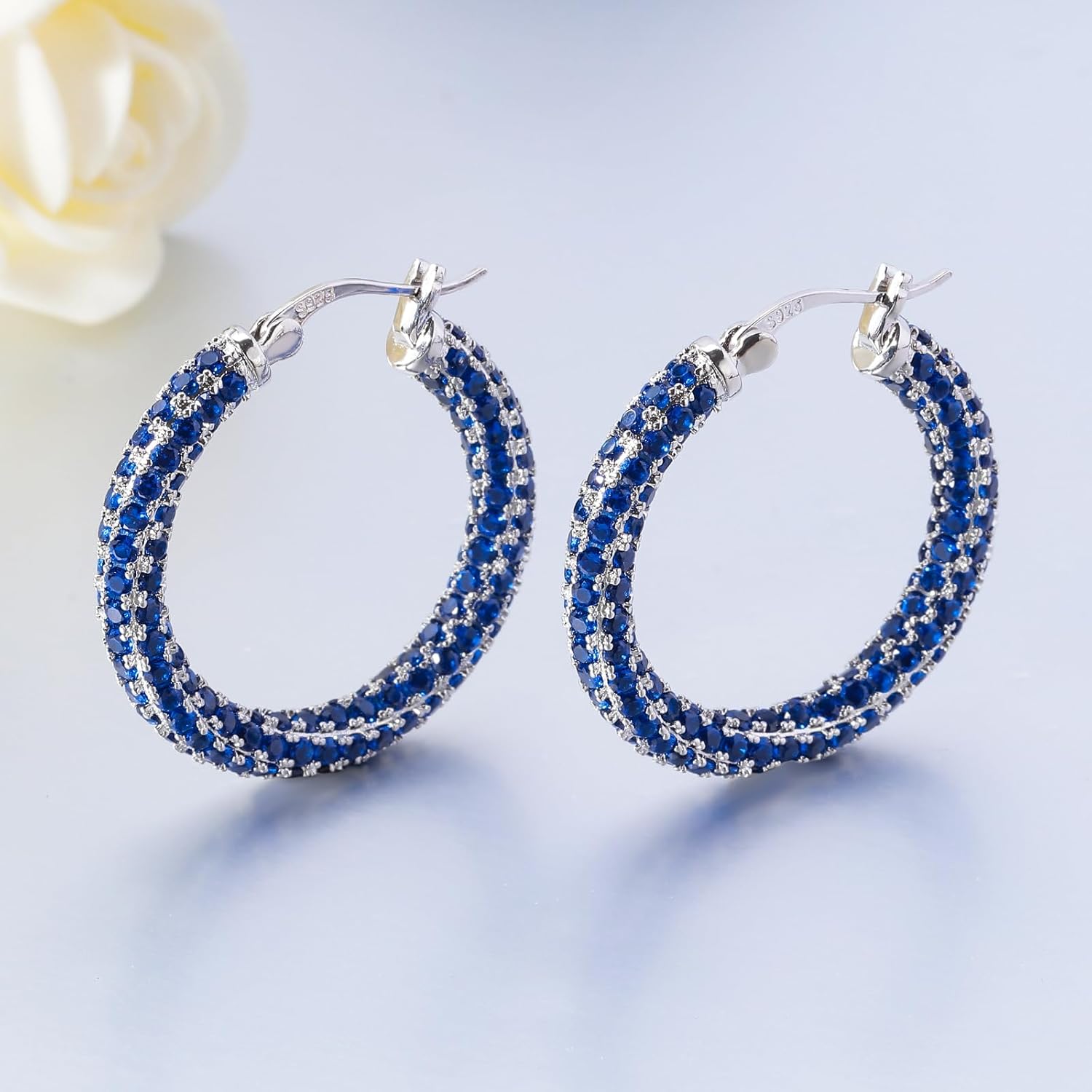 CiNily Hoop Earrings for Women Hypoallergenic, 14K Gold Plated 925 Sterling Silver Lightweight Mult-colors Crystal CZ Chunky Open Hoops Earrings Jewelry Gifts for Sensitive Ears 28mm/1.2" - Image 5