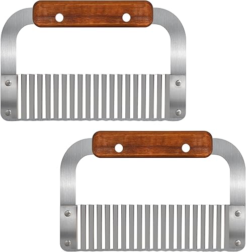 Miniatura 2 de Cortador de cocina para verduras y patatas, mango de madera, cortador de ondas de acero inoxidable, juego de 2