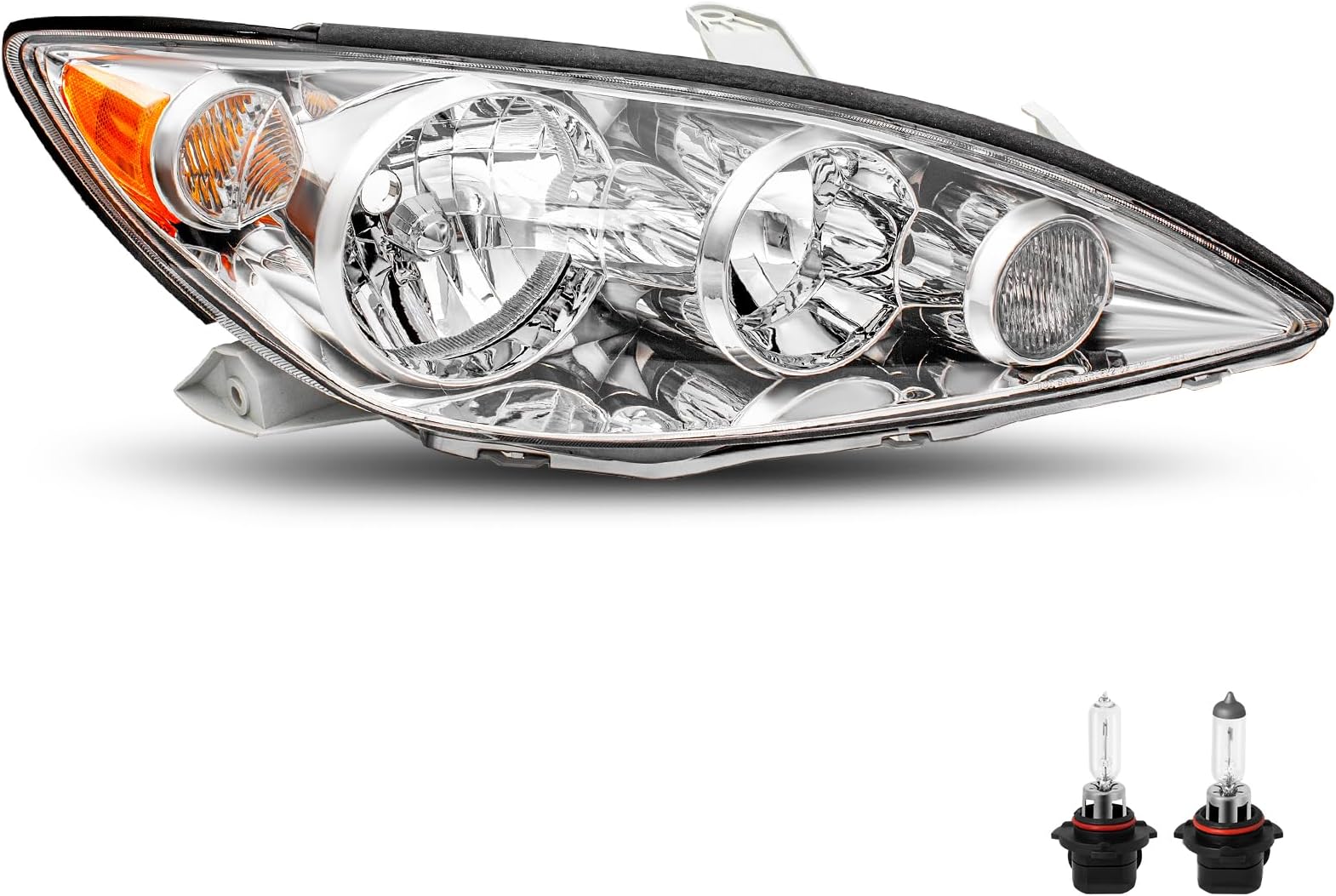 JSBOYAT Headlight Assembly Replacement for 2005 2006 Toyota Camry LE XLE SE Bulbs Included (Chrome Housing & Amber Reflector), Passenger Side