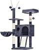Hey-brother Scratcher, 105 cm, Small Stable Cat Tree with Removable Toy, Cave, 1 Platform, 1 Basket, Sisal Scratching Plate and Plush Ball for Kittens, Smoky Grey, EMPJ008SG