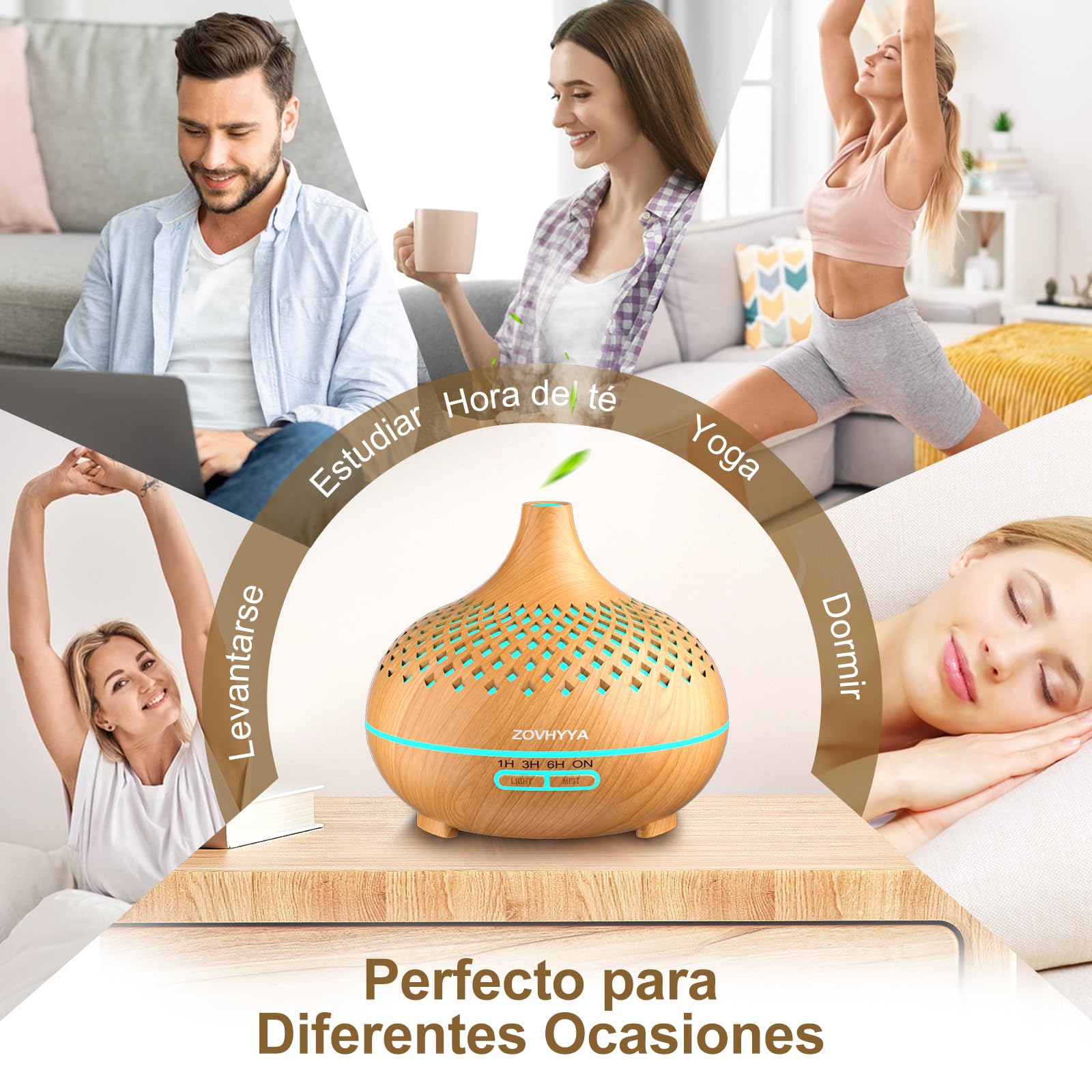 500ML Difusor de Aroma Máquina de Aromaterapia con 14 LED Difusor de Humidificadores Control Remoto 4 Temporizador 2 Patrones de Pulverización