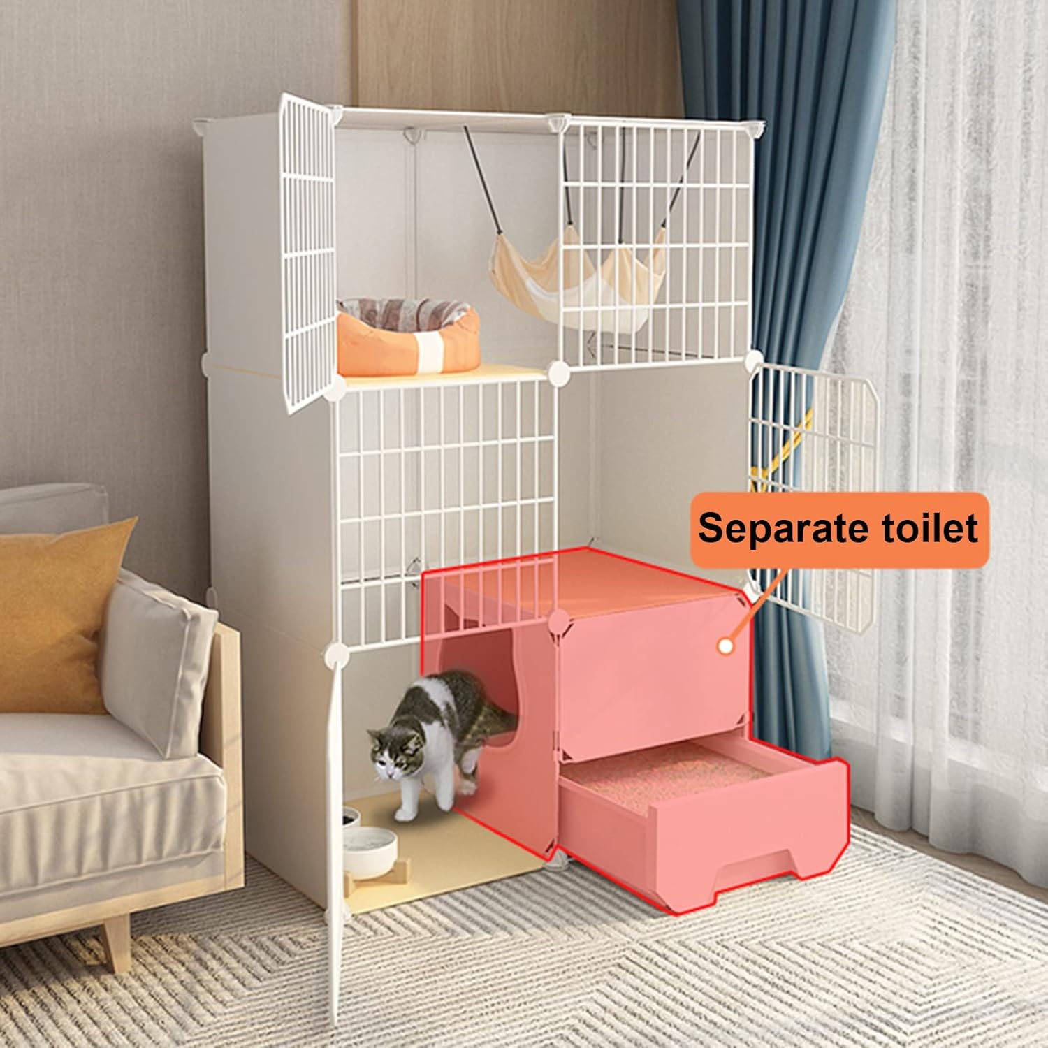2 Tier Cat Cages Indoor with Litter Box,Portable Cat Cage,Small Pet Cages,Detachable Metal Wire Cat Cage,Exercise Place for 1-2 Cats,A-75 * 49 * 111cm