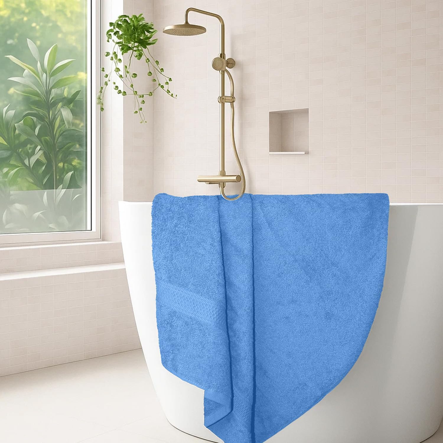 RIVERSIDE 100% Ring Spun Cotton Large Bath Towels Set of 4, 27 x 54 Inches – Quick Dry, Soft & Highly Absorbent Towels for Shower & Bathroom – Luxury 600 GSM Towels for Home, Spa, Gym, Electric Blue