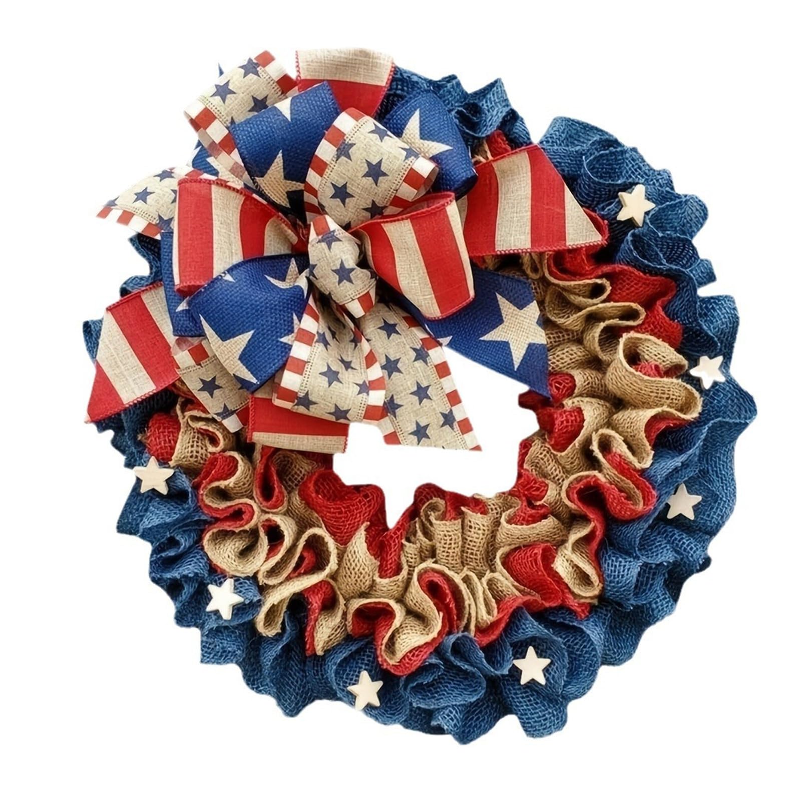 Tsophreniq Patriotic Wreath Front Door Wreath Burlap Bowknot Independence Day for Front Door Garden Window Holiday Hairpiece