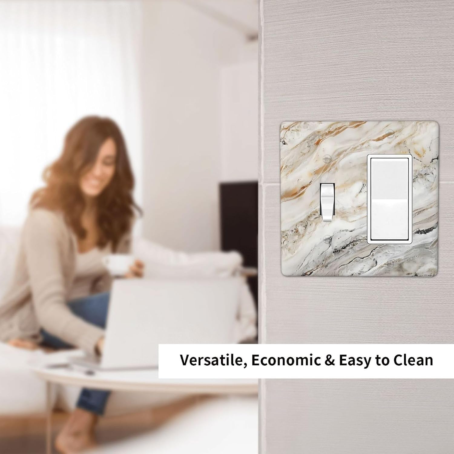 Matte Beige Gold Marble Granite Abstract Print Outlet Covers 1 Toggle 1 Rocker Combination Decorative Wall Plate Electrical Switch Plates Light Switch Cover Plate for Bathroom Kitchen Decor