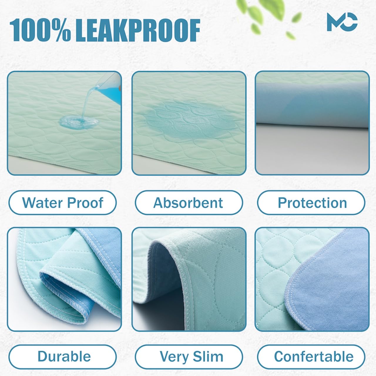 Lavable, reutilizable, impermeable, almohadilla para incontinencia de 34 x 36 pulgadas