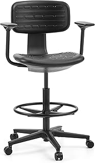 hjh OFFICE Counterstuhl mit ergonomischer Rückenlehne TOP Work B1 Arbeitsstuhl höhenverstellbar, mit Armlehnen, Verstellbarer Fußring, Schwarz