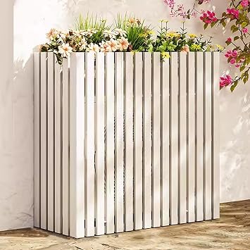 Wooden Air Conditioner Privacy Fence, Decorative Plant Stand Air Conditioner Cover, Air Conditioner Rack Shell Blinds, Suitable for Outdoor, Garden Color White, Size 85 * 35 * 80cm