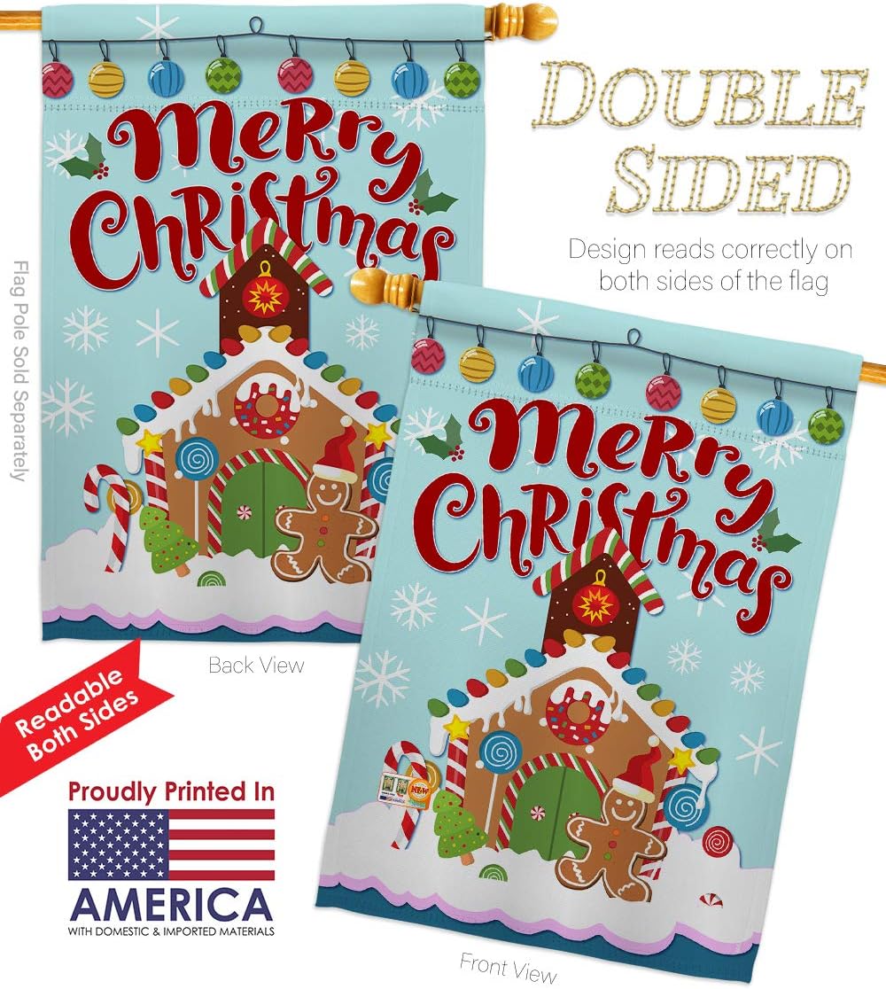 Gingerbread Flag Merry Christmas Decorations Winter Tapestry Yard Front Door Signs Home Banner Wall Textile Poster Room Wall Scroll Hanging Gifts For Grandma Indoor Breeze Decor Made In USA