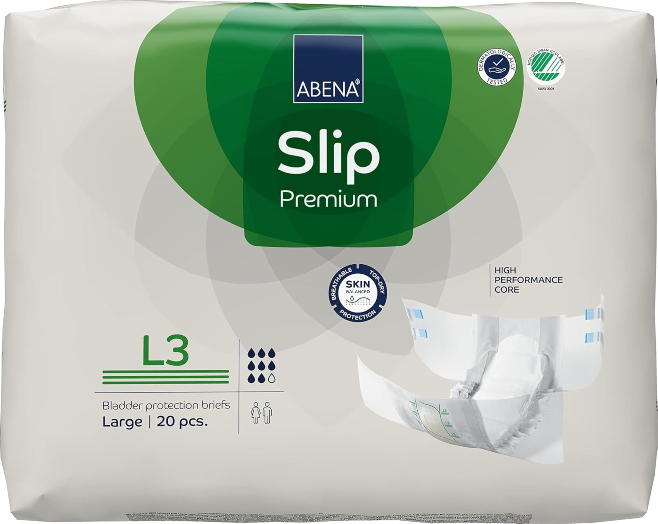 ABENA SLIP L3 PREMIUM Adult Diapers 20 pcs. Bladder Protection Briefs 3400 ml
