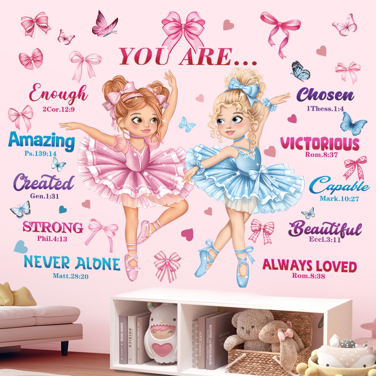 decalmile Pink Dancing Girl Ballerina Wall Stickers Inspirational Saying Butterfly Wall Decals Baby Nursery Bedroom Girls Room Wall Decor