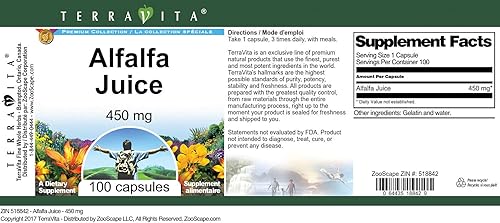 Miniatura 4 de TerraVita Jugo de Alfalfa - 450 mg (100 Cápsulas, ZIN 518842)