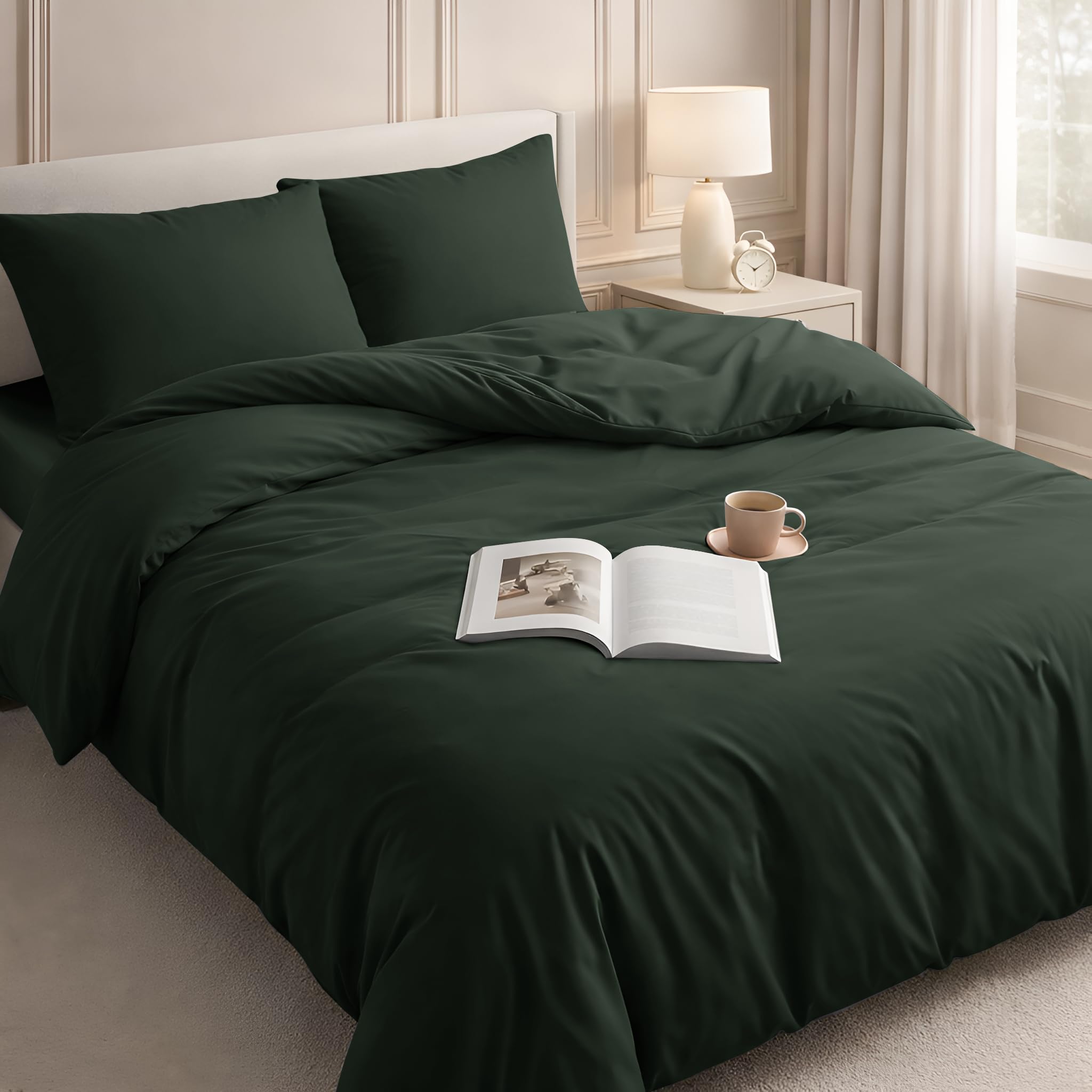 Velosso Duvet Cover Sets - Brushed Microfibre Duvet Covers with 2 Pillowcases - Hypoallergenic Ultra Soft Breathable Quilt Cover Set (Olive, Double) — image 1