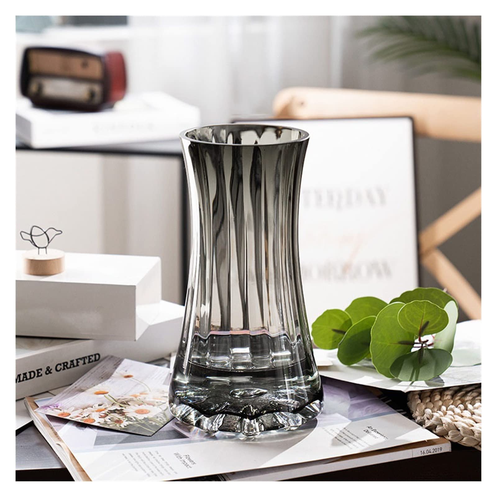 Centerpiece Vases Nordic Restaurant Flower Arrangement Transparent Vase Minimalist Gold Black Glass Living Room Decoration Ornaments(Small)