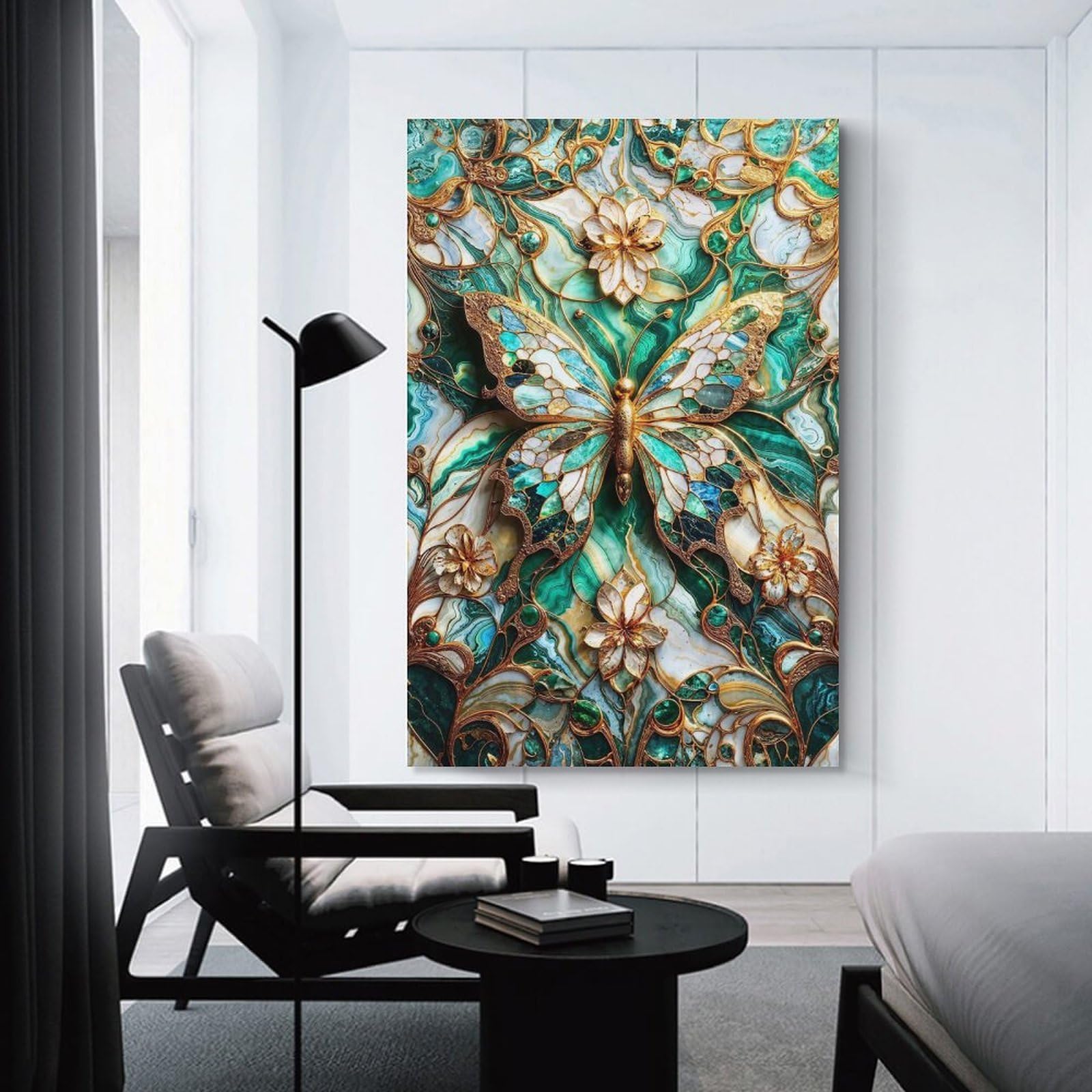 Junmoney Wall Decor Canvas Print Jade Butterfly Kintsugi, 12x18inch(30x45cm), for Bedroom, Lounge Or Dressing Area, Stylish Decor for A Restful Room Update
