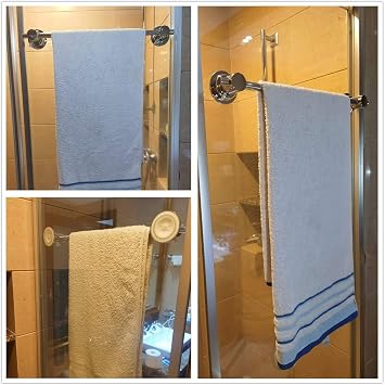 JiePai 24 inch Suction Cup Towel Bar Brushed Nickel,Bath Shower Towel Holder Shower Door Adhesive Towel Bar Suction Towel Rack (Brushed Nickel, 24inch)
