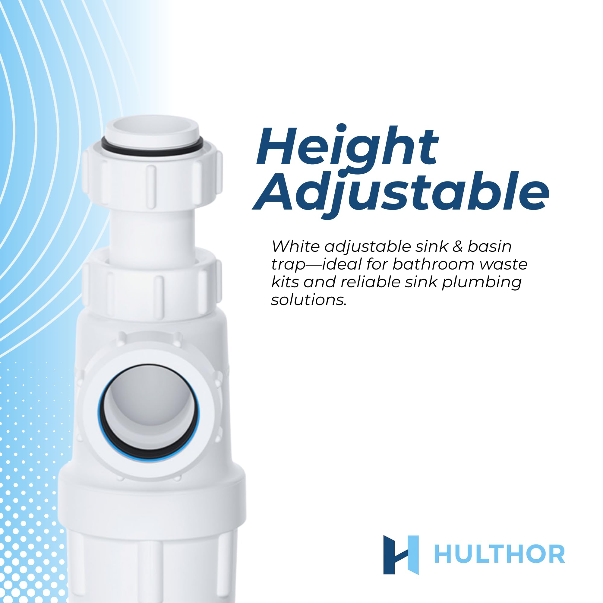Hulthor 32mm Bottle Trap - Height Adjustable White Sink Waste Trap for Bathroom Sink and Kitchen Sink Waste Kit - Perfect Basin Trap - Image 3