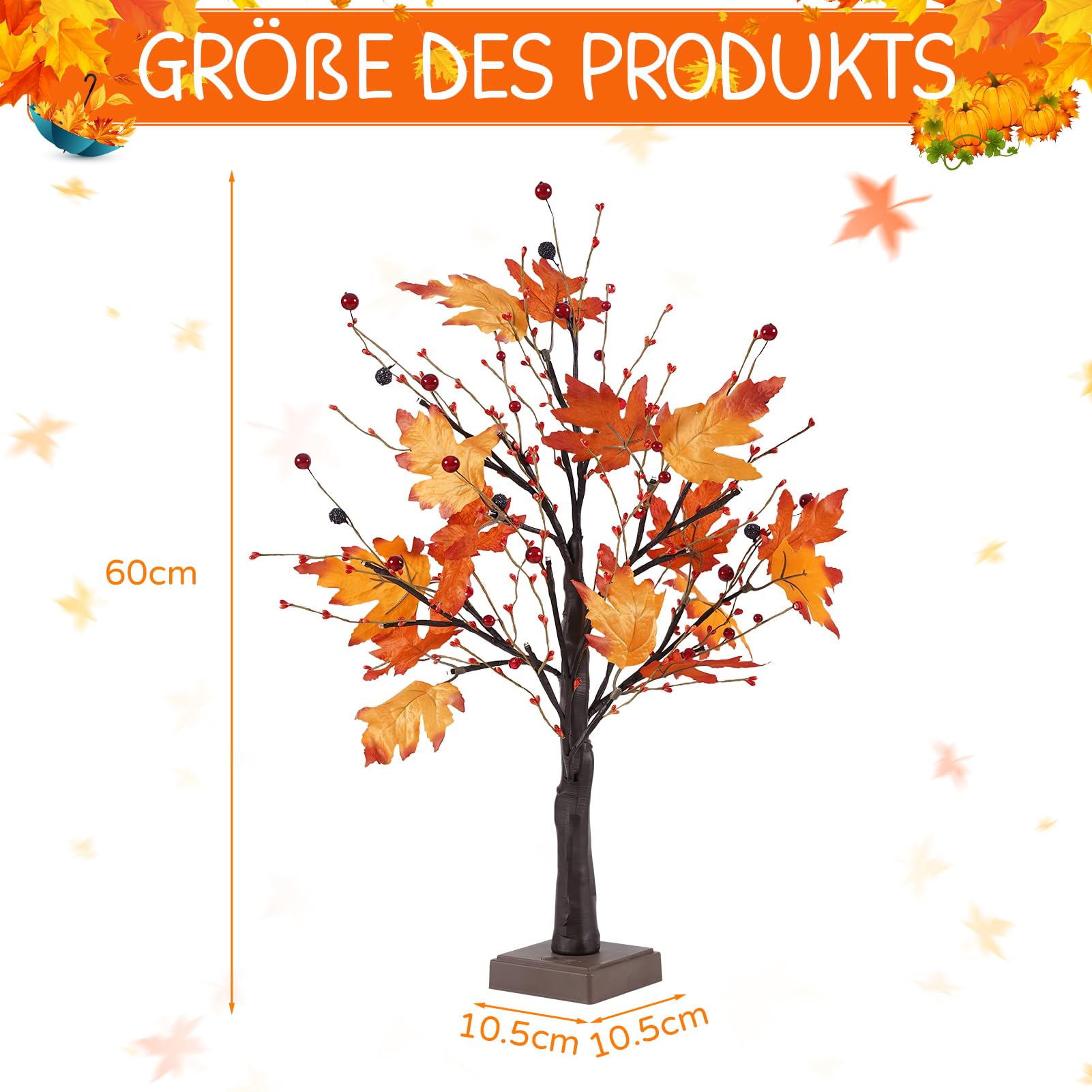 Herbstdeko Lichterbaum Ahornblatt - 60cm Mit 24 LEDs Timer