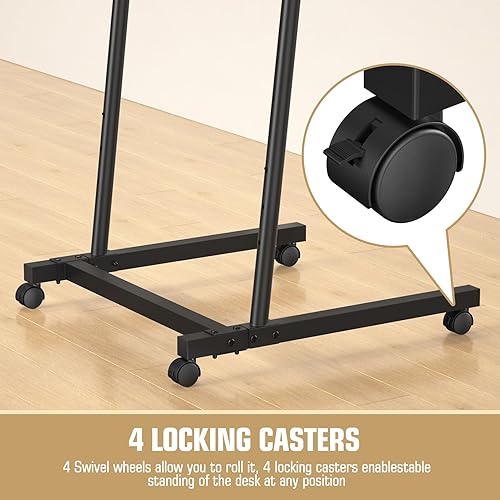 Miniatura 8 de Escritorio de caminadora, escritorio móvil de pie pequeño con ruedas para almohadilla para caminar, mesa portátil para laptop, mesa rodante de