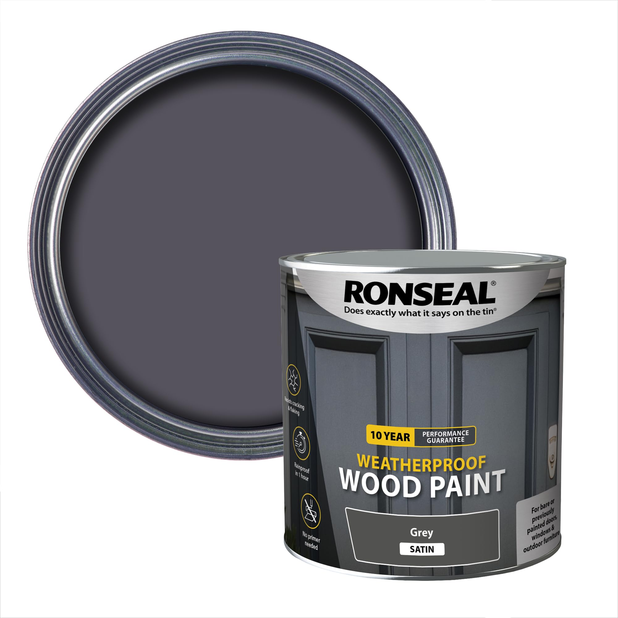 10 Year Weatherproof 2 in 1 Wood Paint Grey Satin 2.5 Litre