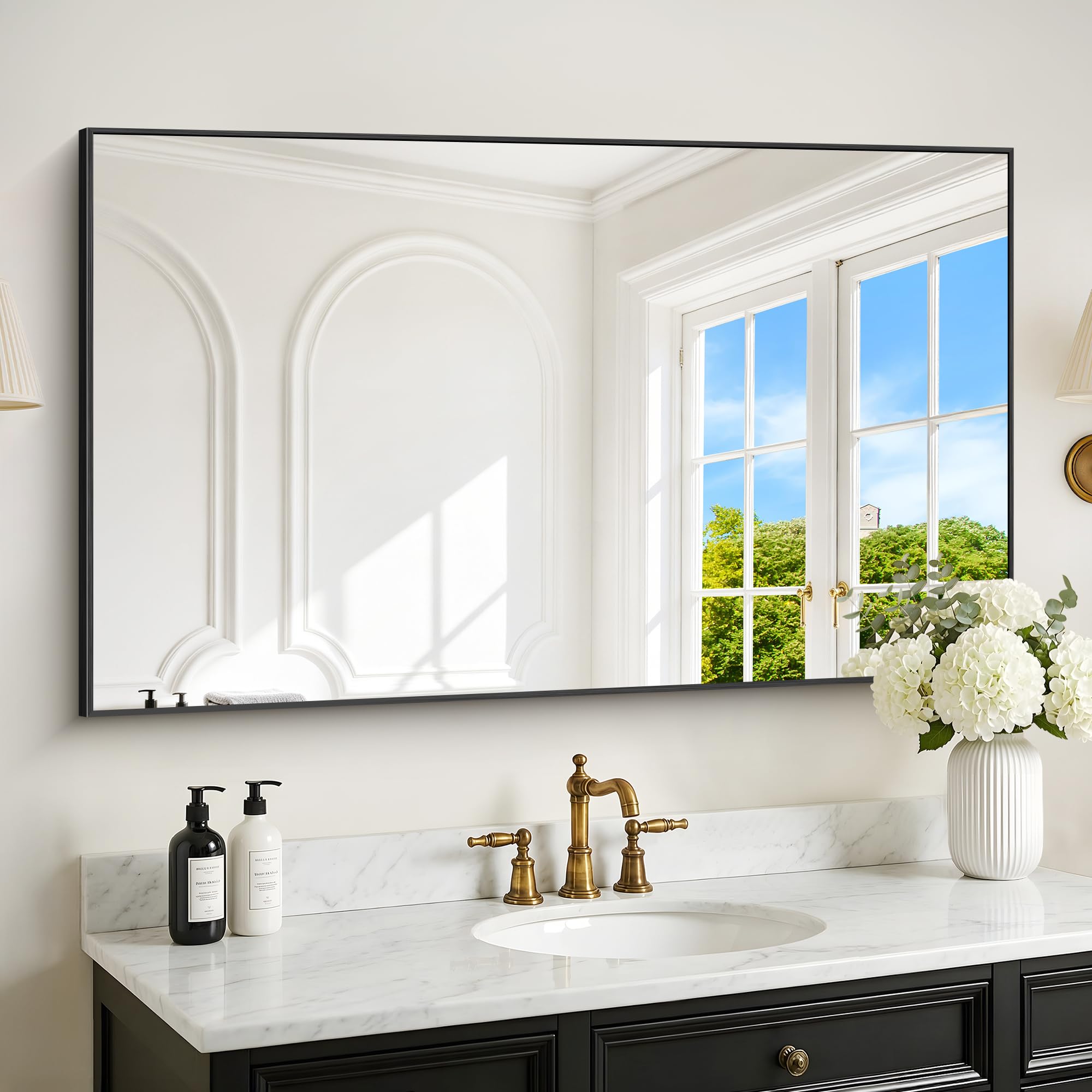 DESBING Black Bathroom Mirror for Wall, 30x48 Inch Rectangle Mirrors with Metal Frame, Modern Vanity Wall Mirror Decor for Entryway Hangs, Bathroom, Living Room Horizontal or Vertical