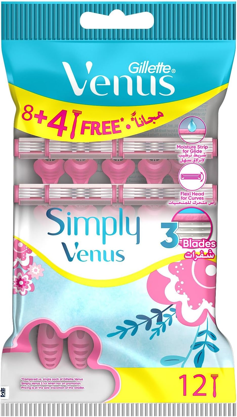 Gillette Venus Simply 3 Women's Disposable Razor 8+4 Count