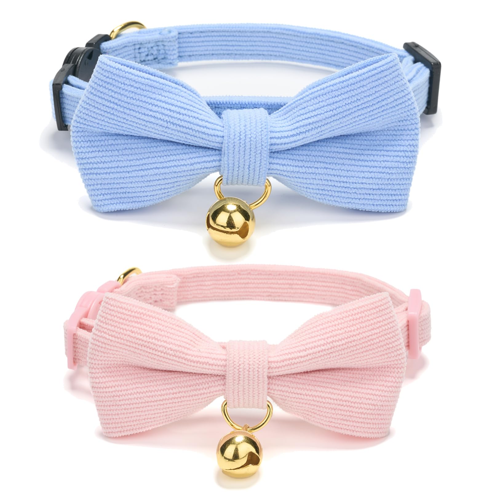 YUDOTE Ultra-soft Collar Natural Cotton Corduroy Made for Cats with Sensitive Skin Safety Kitten Collars with Quick-release Buckle and Removeable Bow-tie