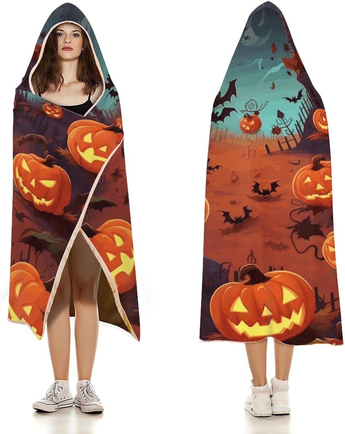 Halloween Wearable Hooded Blanket, Ultra Soft Arctic Velvet Cape Cloak Unisex - Cozy Wearable Blanket