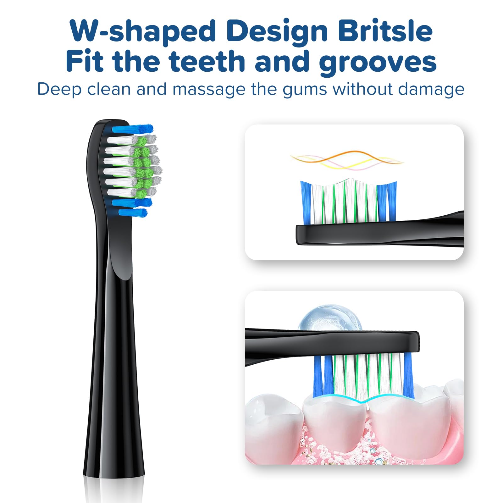 Cabezales de repuesto para cepillo de dientes (10 unidades) compatibles con cepillo de dientes recargable Bitvae Daily D2, cabezales de cepillo de dientes D2, color negro