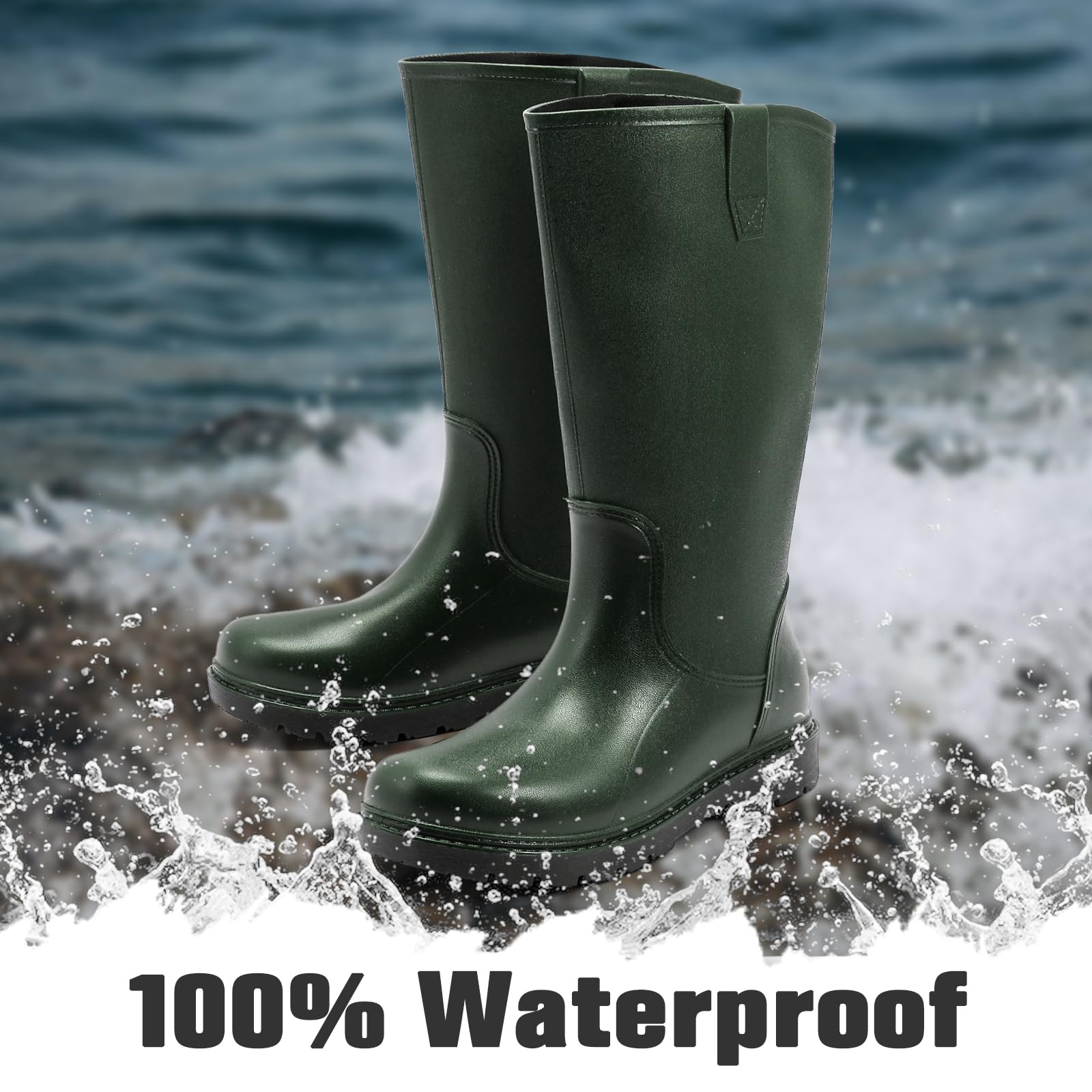 Men’s Rain Boots - Waterproof Rubber Work Boots For Hunting, Gardening, Fishing - Anti-Slip & Adjustable Calf