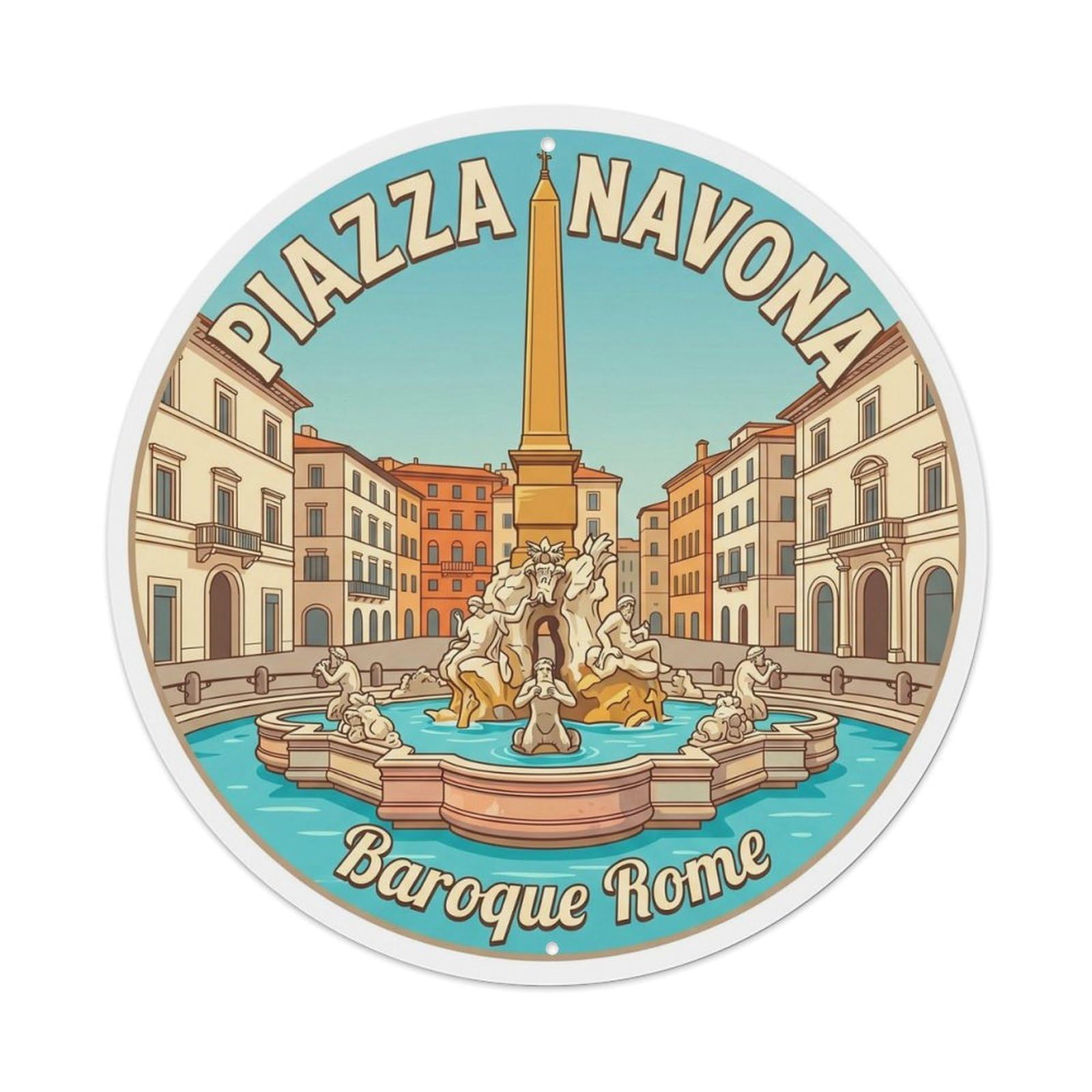 Okahys 8X8inch(20X20cm) Vintage Travel Italy Navona Square Metal Tin Sign