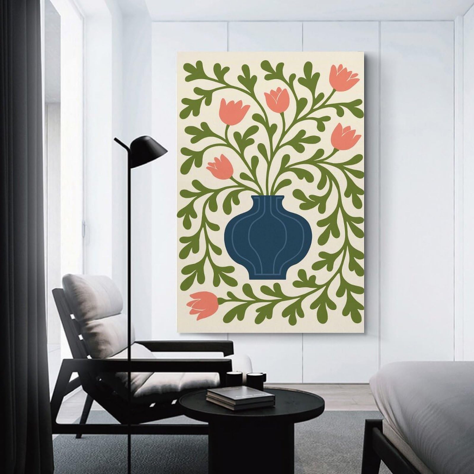 Junmoney Floral Vase Illustration Room Decor Wall Art 08x12inch(20x30cm), for Wall Displays, Bedrooms Or Room Updates, Ideal for Building A Coordinated Art Wall