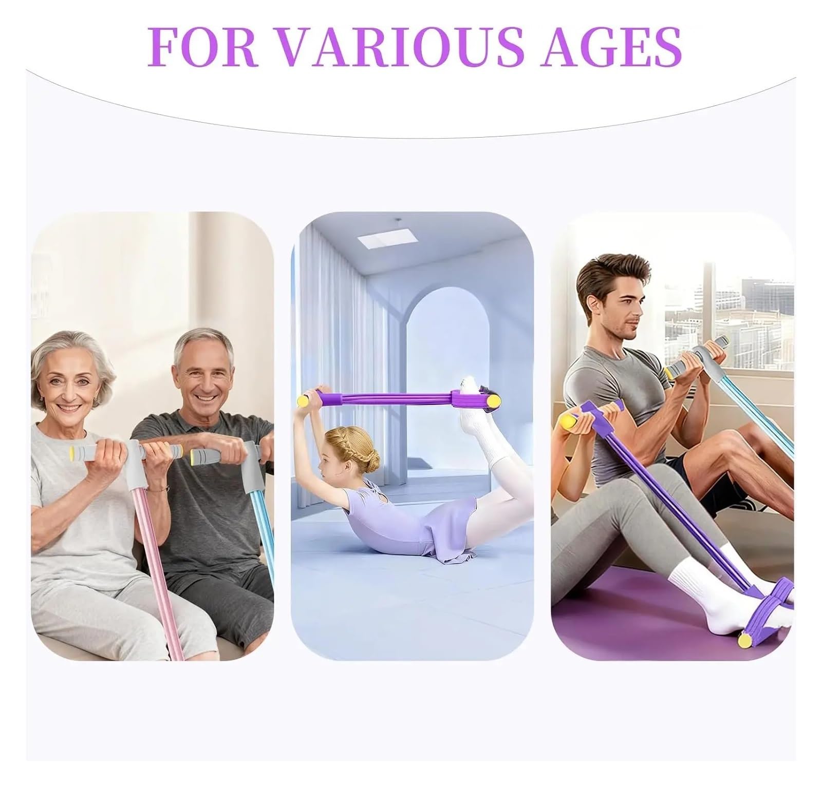 Widerstandsbänder mit Griffen Pedal mit Griffen, langlebiges 6-Röhren-Multifunktions-Widerstandsband | Fußpedal-Widerstandsbänder aus Naturkautschuk, Fitness-Widerstandsbänder for Bauch, Taille, Arm, Bein, Pilates (lila)