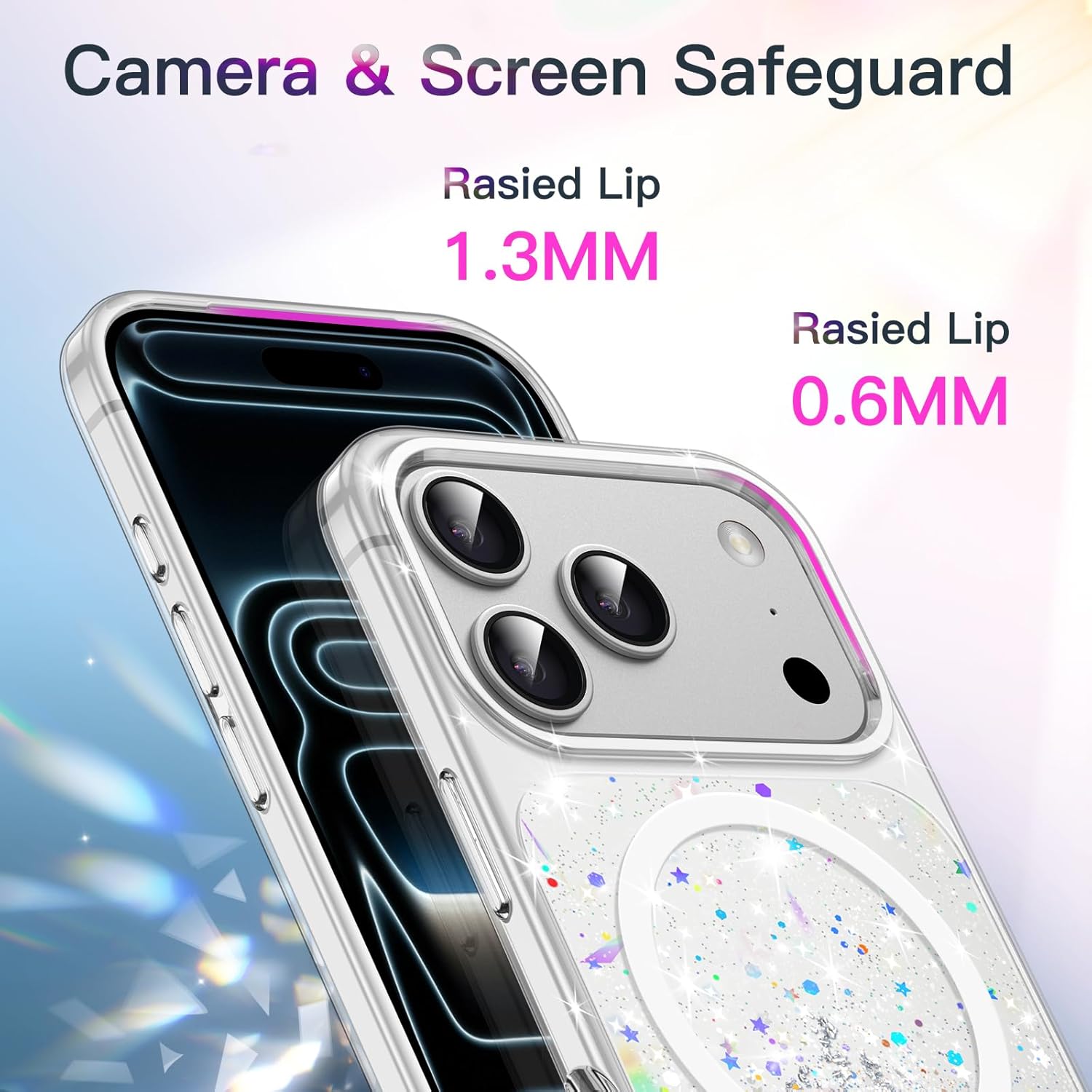 JETech Glitter Case for iPhone 17 Pro 6.3-Inch Compatible with MagSafe, Clear Cute Bling Sparkle for Women and Girls, Shiny Shockproof Magnetic Sparkly Phone Cover (Clear) - Image 6