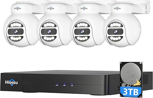 Seguimiento humano+disco duro de 3 TB Sistema de cámara de seguridad Hiseeu 4K PoE, sistemas de seguridad para el hogar con 4 cámaras PoE de 5MP