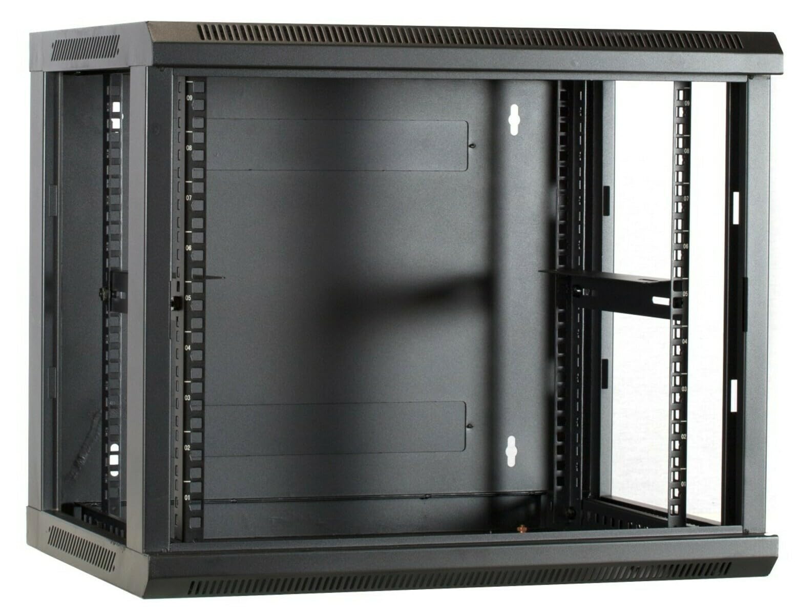 9HE Netzwerkschrank (Serverschrank) 19 Zoll Wandmontage - mit Glastür - Nicht vormontiert (BxTxH) 600 x 450 x 500mm - Schwarz - Traglast 40 kg