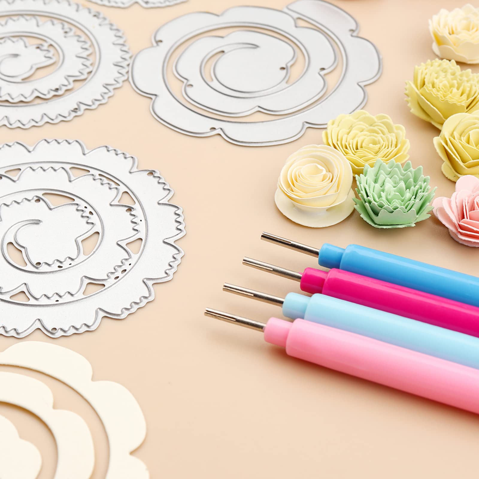 Briartw 4 Colors 8 Pieces Paper Quilling Tools Rolling Curling Quilling Needle Pen for Quilling Paper Strips 3D Flowers-Making Scrapbooking Craft Cardmaking Stencil Quilling Supplies