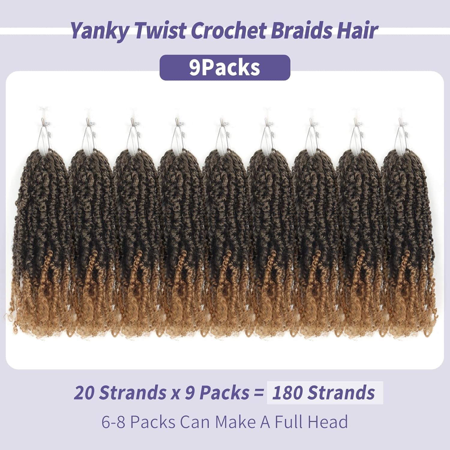 Datanala Yanky Twists Crochet Hair 14 Inch 9 Packs with Curls Micro Spring Twists Pre-looped Extensions for Women (T27#, 14inch) - Image 3