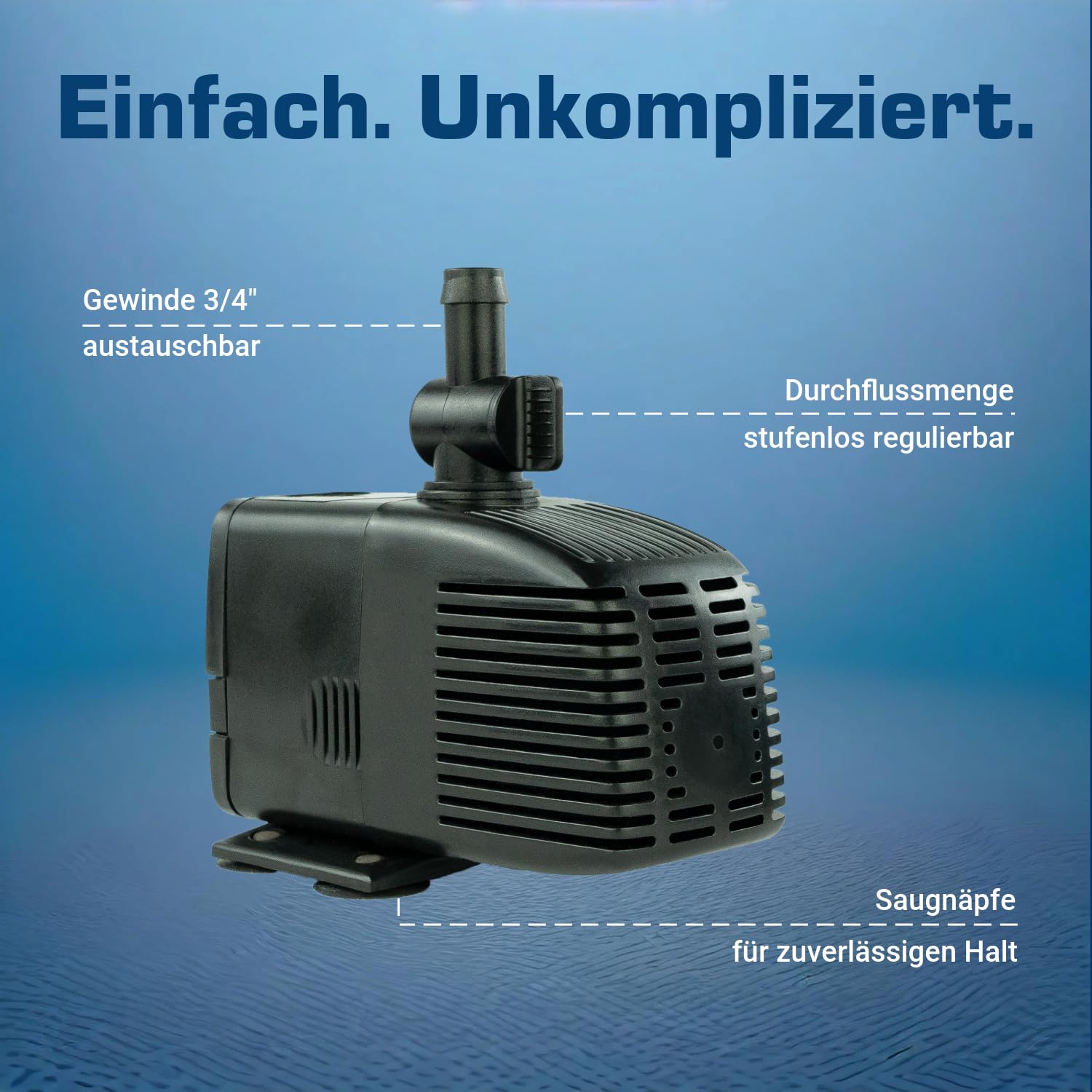 Wasserpumpe 12 V – 1000 L/H, 17 Watt, 7m Kabel, 170 cm Förderhöhe, Teichpumpe, Aquariumpumpe, Wasserspielpumpe und Zimmerbrunnen-Pumpe | Brunnenpumpe | Tauchpumpe | Springbrunnen-Pumpe | KEP1000L