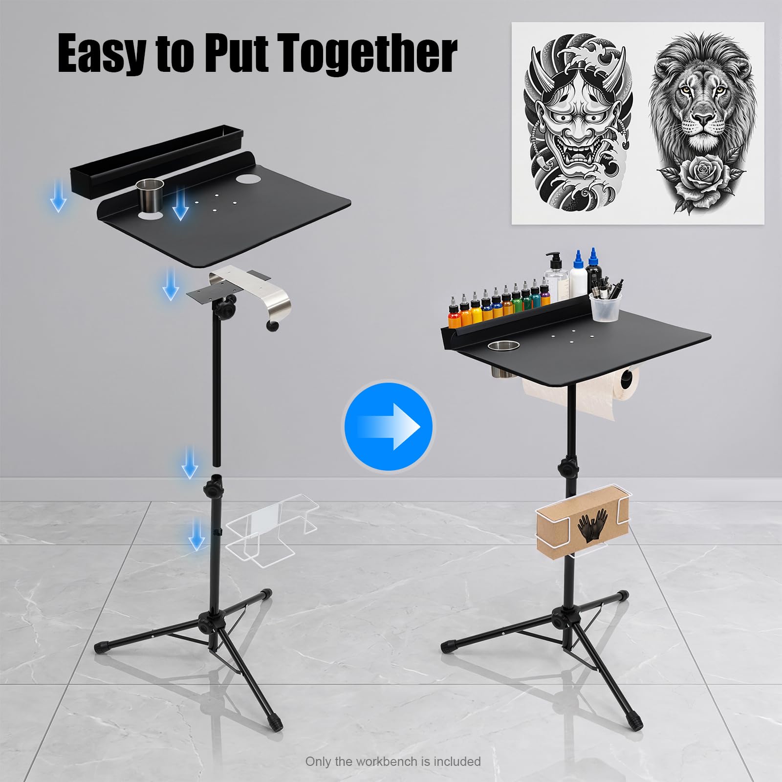 Table de tatouage portable, Poste de travail professionnel réglable