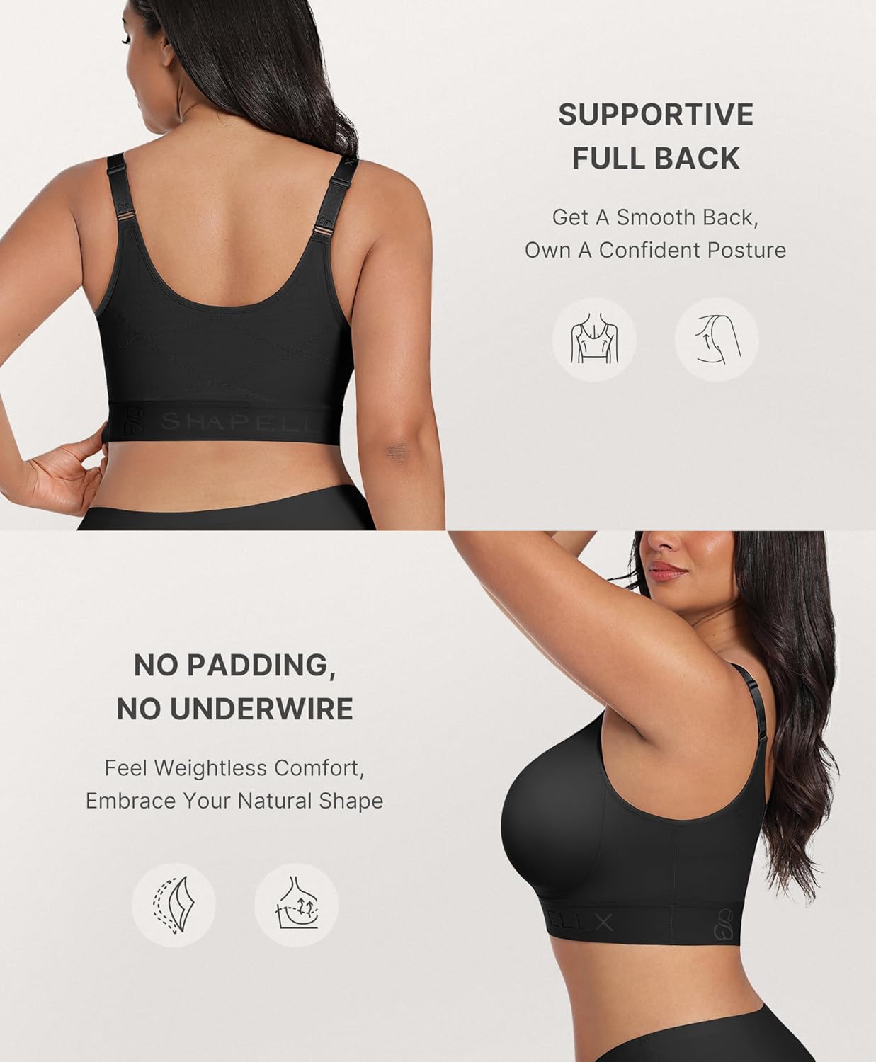 SHAPELLX Post Surgery Bras for Womem Front Closure Mastectomy Bras Wireless Compression Bra with Adjustable Straps - Image 3