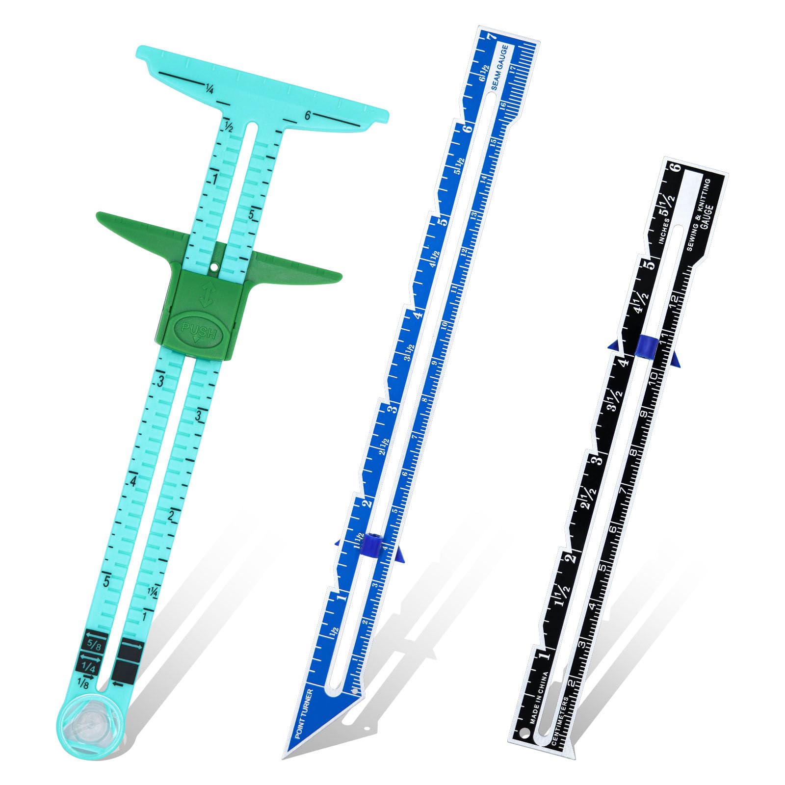 3Pcs Sewing Gauge Measuring Tools with Sliding Marker Seam Guide Ruler