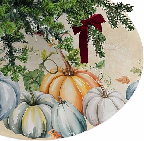 Falda de árbol de Navidad de 48 pulgadas, falda de árbol de Acción de Gracias, decoración de Navidad para interiores y exteriores, calabaza,