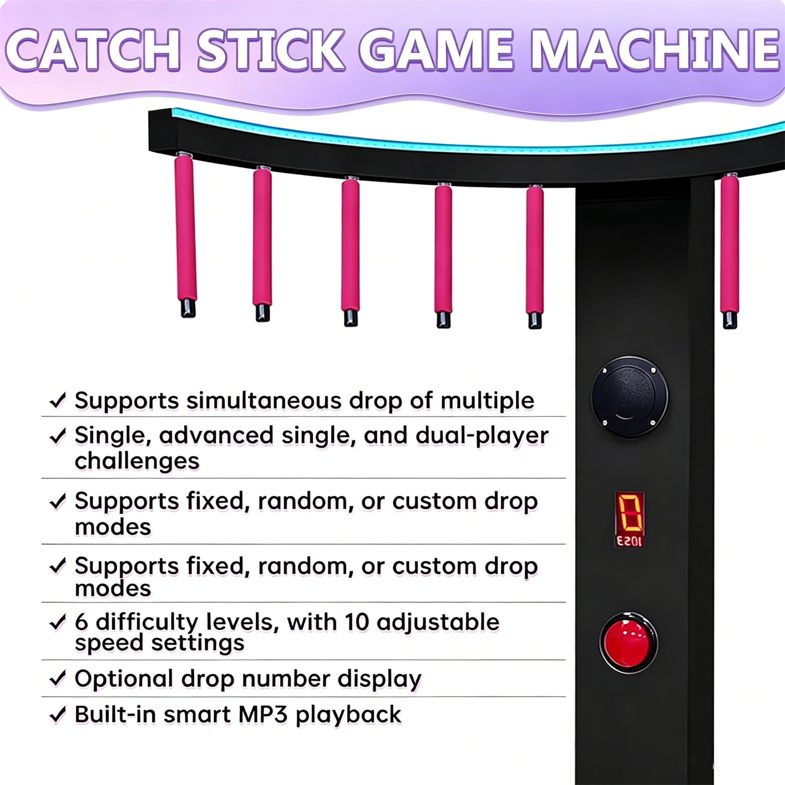 Gra Zręcznościowa Catching Stick, Maszyna Na Monety Do Treningu Koordynacji Ręka-Oko Z Diodami LED, Szybka Gra Zręcznościowa Na Imprezy, Wieczory Rodzinne, Do Użytku Komercyjnego