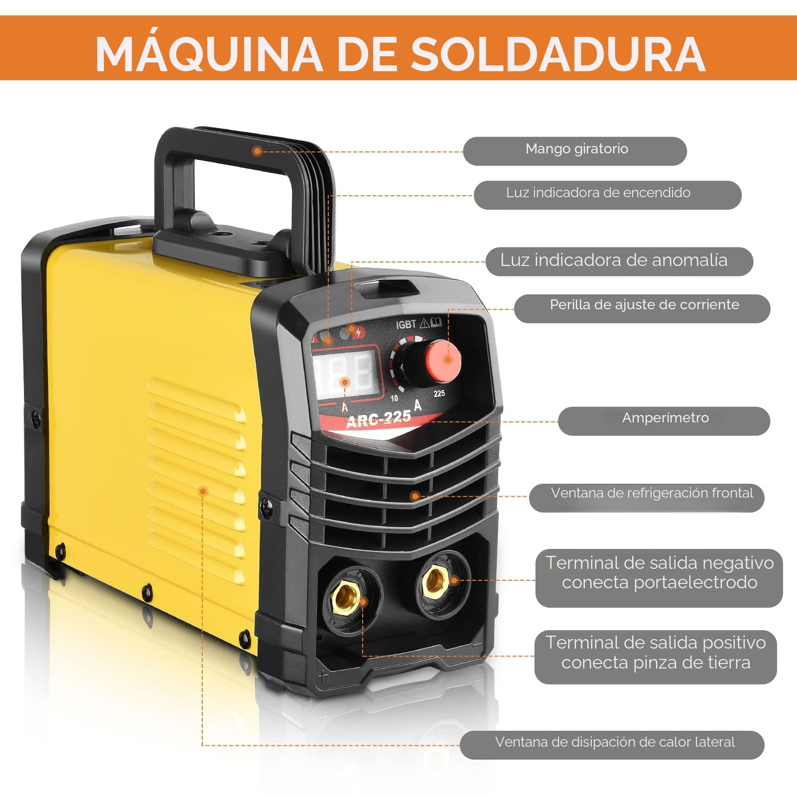 Soldador Inverter 300A, Soldadora MMA Maquina de Soldar de 220 V,abrazadera de trabajo, máquina de soldar portátil,cable adaptador de alimentación de entrada y cepillo