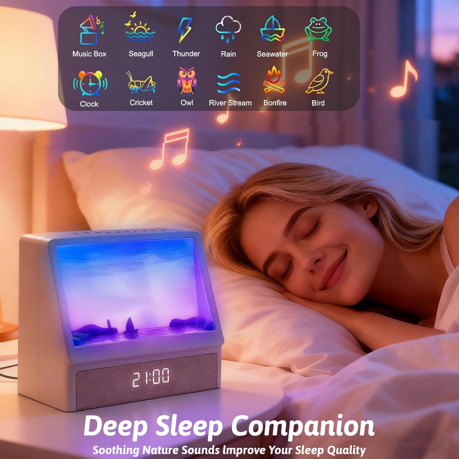 Gemmac Despertador Amanecer Simulador Luz Nocturna Inteligente Altavoces Bluetooth Ruido Blanco 12 Sonidos Relajantes Temporizador Musica Para Dormir Decoracion Hogar Habitacion Night Light Adultos